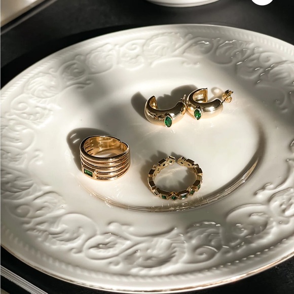 RIPPLED Sagano THICK Signet Ama Emerald RING - Picture 3 of 6